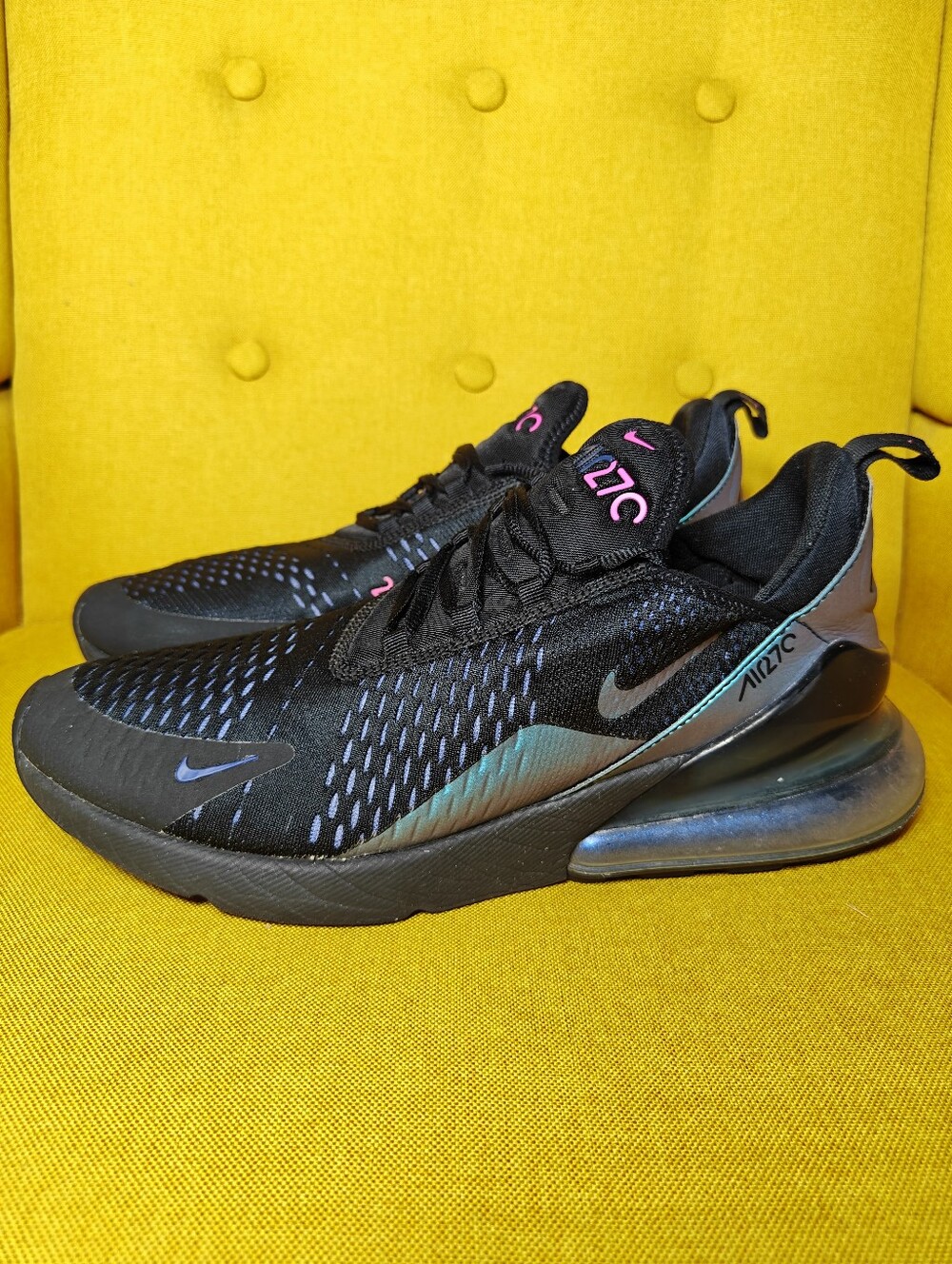 Nike Air Max 270 Throwback Future Black Iridescent Purple Sneaker Men's Shoe 12